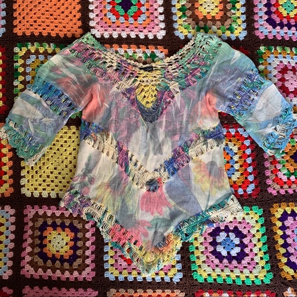 Dor Dor Couture Tops - Crochet Tie-Dye Rainbow Blouse